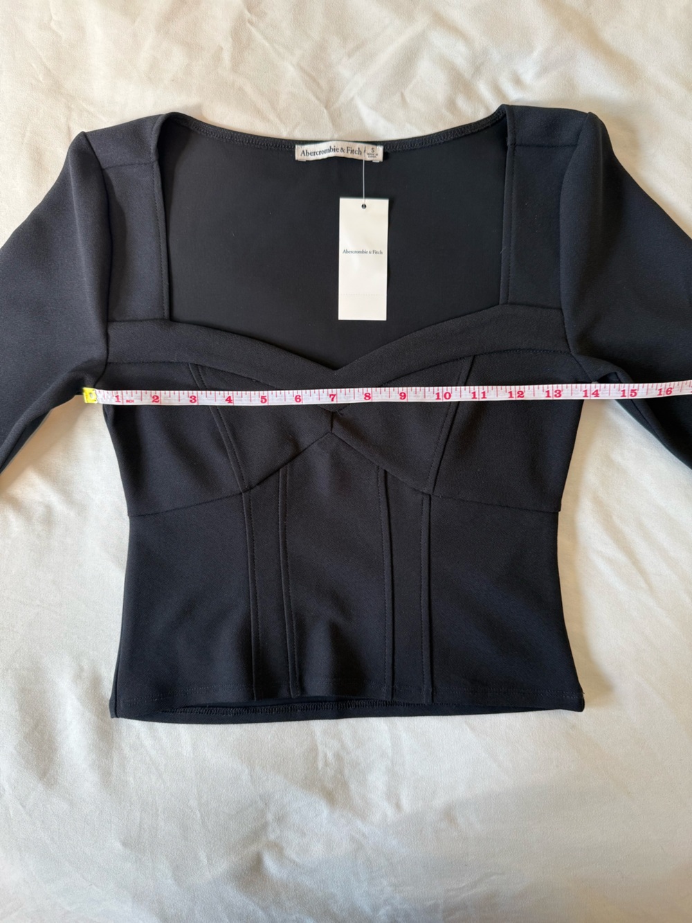 NWT Abercrombie & Fitch Black Sweetheart-Neck Long Sleeve Crop Top Small Corset - Picture 9 of 14